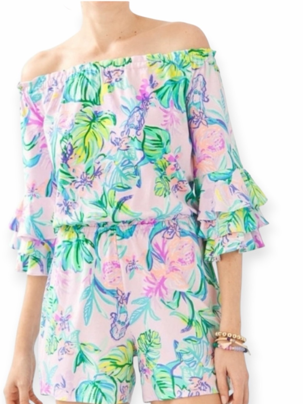 Lilly Pulitzer Calla off the shoulder Romper size large